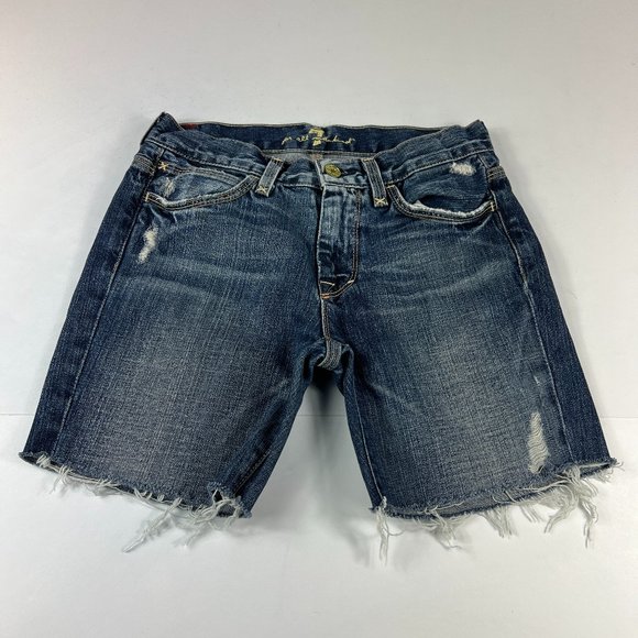 7 For All Mankind Jean Shorts Women's 25 Jagger Blue Fade Cut Offs Denim Jorts - Picture 1 of 16